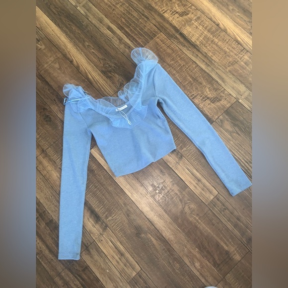 Chic Blue Ruffle Top organza Zara knit crop top summer Classic bloggers fav - Picture 2 of 4
